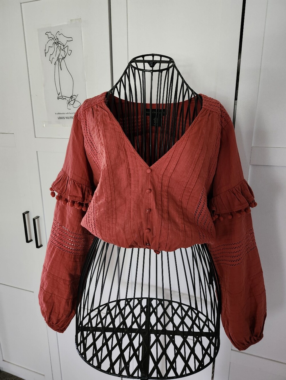 House of Harlow 1960 Rust Tie-Front Cropped Peasant Blouse